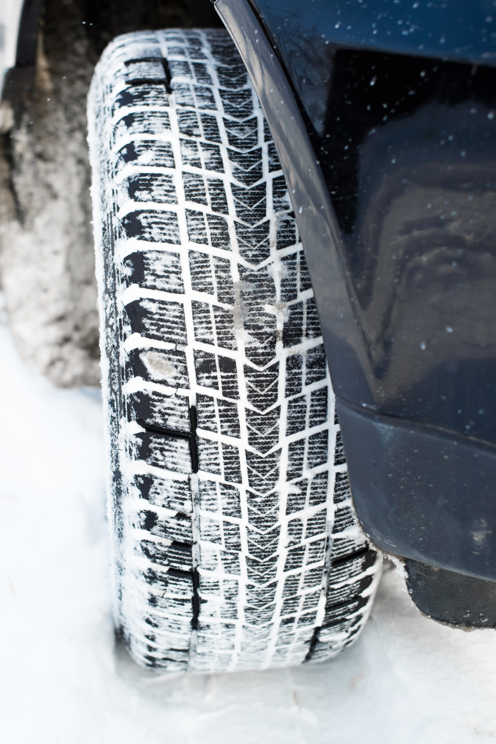 Close-up of a winter tyre tread pattern for safe driving in Swindon.